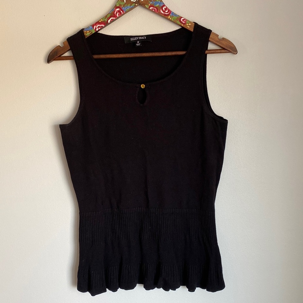Ellen Tracy black flattering women’s sleeveless knit top dressy.